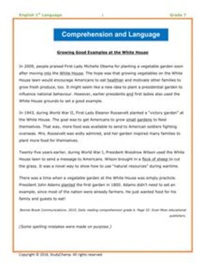cover image of Grade 7 English Comprehension & Language: White House Garden